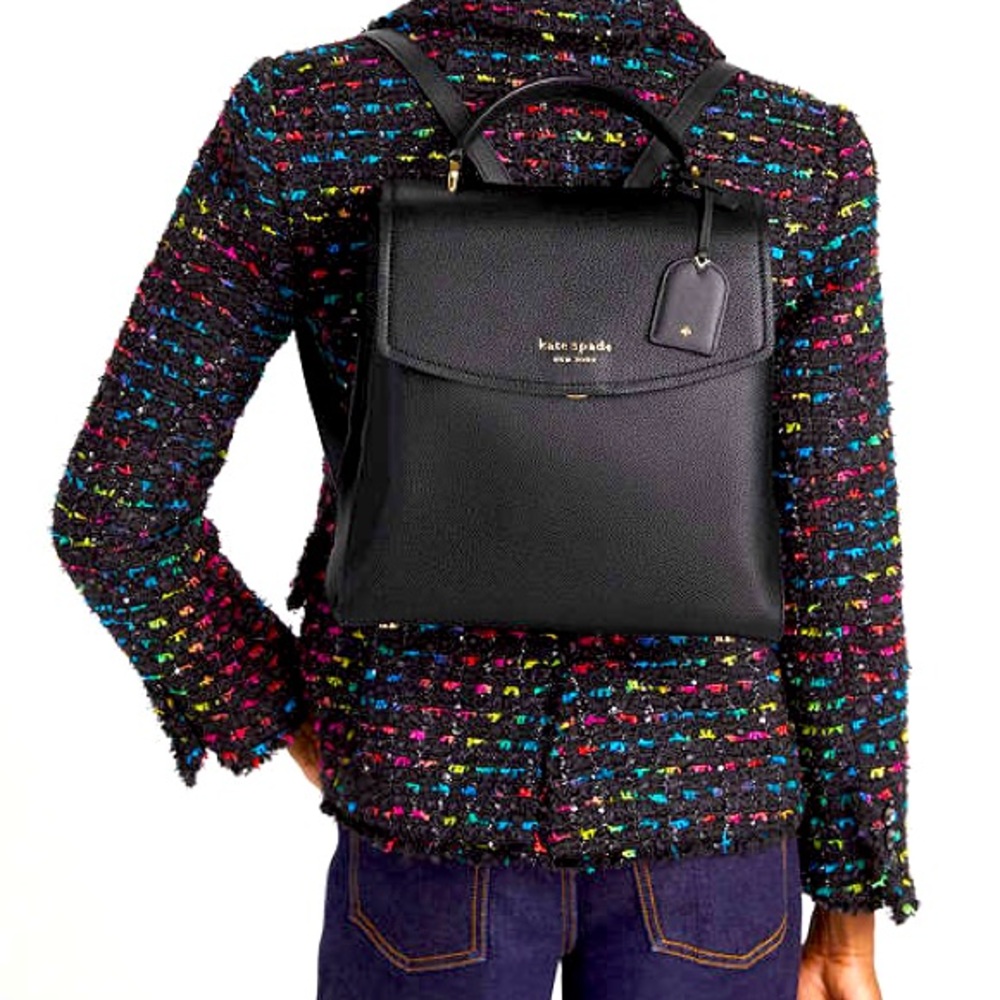 Kate Spade New York Black Pebbled Leather Thompson Medium Backpack